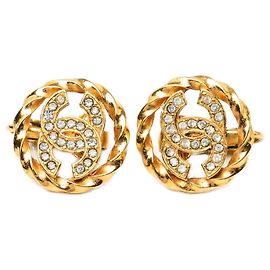 Boucles d'oreilles clips Chanel CC plaquées or avec strass Doré