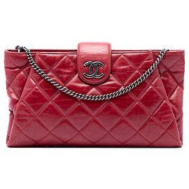 Borsa a tracolla e clutch Chanel Coco Pleats in vitello glassato matelassé rosso Rosso