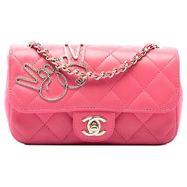 Borsa a tracolla Chanel Extra Mini V for Victory in pelle d'agnello rosa Rosa