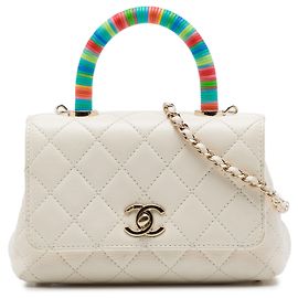 Bolsa Satchel Chanel Extra Mini Rainbow em pele de cabra acolchoada branca com alça superior Branco