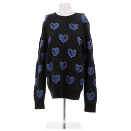 Saint Laurent Schwarzer Pullover blaue Herzen Schwarz