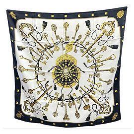 Hermès HERMES Carre 90 Les Cles Lenço Motif Chaves Preto Branco Multicor