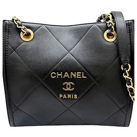 Chanel Lambskin Chain Shoulder Tote Bag Black