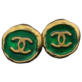 Pendientes Chanel 95P Gripoix Coco Mark Dorado Verde