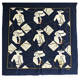 Foulard in seta Chanel blu navy e bianco Bianco Blu navy