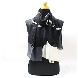 Lenço retangular de seda Chanel em preto e branco Preto Branco