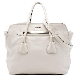 Tote Shopping Conversível Prada em couro de bezerro macio branco Branco Cru