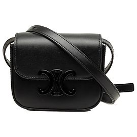Céline Celine Mini Borsa a Tracolla Triomphe in Pelle di Vitello Lucida Nera Nero