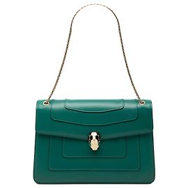 Bulgari Bolsa de Ombro Bvlgari Serpenti Forever em Pele de Bezerro Verde Medium Verde