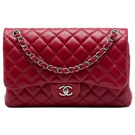 Chanel Red Jumbo Classic Caviar Double Flap Rot