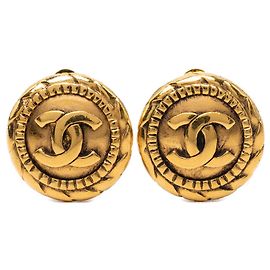 Boucles d'oreilles clips rondes plaquées or Chanel Gold CC Doré