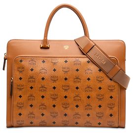 MCM Brown Visetos Coated Canvas Briefcase Brown