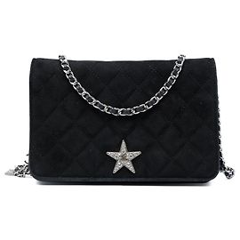 Chanel Black Quilted Suede Cocostellar Wallet on Chain Black