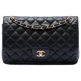 Chanel Black Jumbo Classic Caviar Double Flap Noir