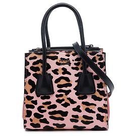 Bolso Prada Cavallino Twin Pocket Mini de pelo de poni con estampado de leopardo rosa Rosa