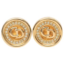 Brincos de pressão Dior Gold banhados a ouro com logo CD e strass Dourado