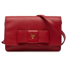 Prada Red Saffiano Lux Bow Wallet On Strap Red