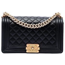 Chanel Black Old Medium Quilted Lambskin Boy Flap Noir