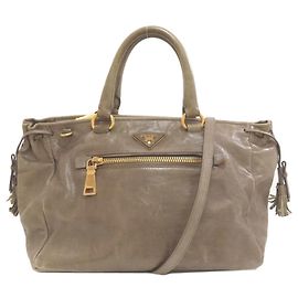 Bolsa de mão em couro 2-Way Prada para mulheres Marrom