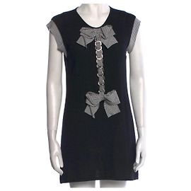 Chanel Vestido de malha preto com laços e corrente Preto Branco