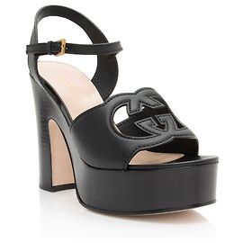 Sandálias de plataforma Gucci em couro com G entrelaçado recortado - Size 9 / 39 Preto