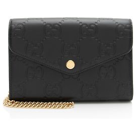 Gucci GG Debossed Leather Chain Wallet Black