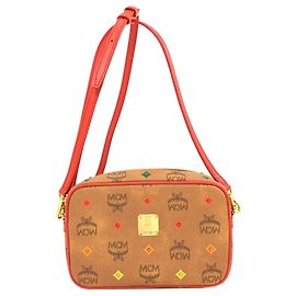 Bolsa de Ombro MCM Logo Pattern Diamond Stud Marrom