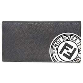 Fendi Gray Embossed Leather Long Wallet Brown