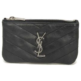 Yves Saint Laurent Black Leather Keyring Case Black