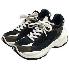 Baskets Dad Louis Vuitton LV Circle Run 55 Line Noir Blanc Marron foncé