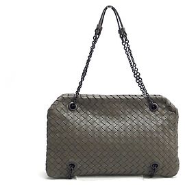 Bolsa de Ombro Bottega Veneta Intrecciato com Corrente Marrom