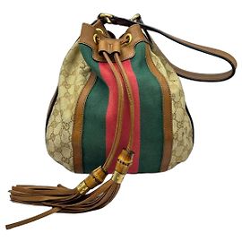 Borsa a secchiello Gucci Rania GG Canvas Marrone Rosso Beige Verde