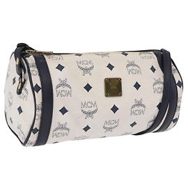 Bolsa de Ombro MCM Vicetos Logogram PVC White Gold Auth 198277 Branco Dourado