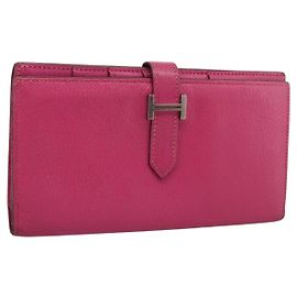 Hermès HERMES Beansufla Geldbörse Leder Rosa Silber Auth 198769A Silber Pink