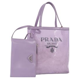 Bolsa de mão PRADA Mesh Sequins Purple Silver Auth mr2840 Prata Roxo