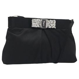 Sac à épaule Salvatore Ferragamo Vala Satin Noir Argent Auth 196662A Noir Argenté