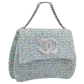 Borsa a mano CHANEL COCO Mark Chain in tweed azzurro e argento CC Auth 197488SAM Argento Blu chiaro
