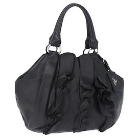 Borsa PRADA in pelle nera argento Auth 198268V Nero Argento