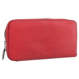 Hermès HERMES Azap Long Silk Inn Long Wallet Leather Red Silver Auth 198763 Prata Vermelho