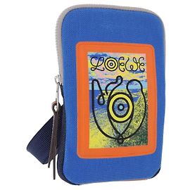 Bolsa de Ombro LOEWE Irohebe Nature Neck Pouch Canvas Blue Silver Auth 196313A Prata Azul