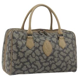 SAINT LAURENT Mini Boston Bag PVC Canvas Gray Gold Auth am12267A Marrom Dourado