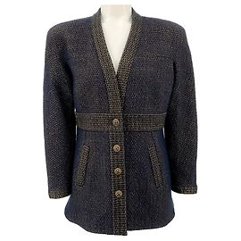 Chanel Navy Blue / Gold Wool Tweed Jacket With Gripoix Buttons Navy blue