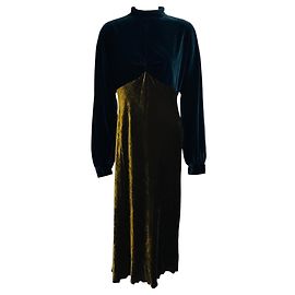 Abito midi in velluto a maniche lunghe Dries Van Noten Blu navy / Oro scuro Multicolore