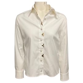 Louis Vuitton White / Gold Monogram Detail Button Front Cotton Blouse White