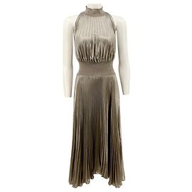 A.L.C. Renzo Plissiertes Metallic Halter Kleid Antique Gold Golden