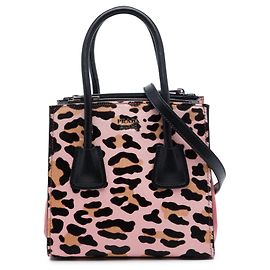 Bolsa Prada Mini Pony Hair Leopard Print Cavallino com bolso duplo, Rosa Rosa