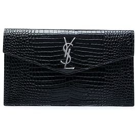 Bolsa de mão Uptown em couro com relevo de crocodilo preta Saint Laurent Preto