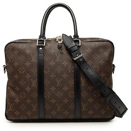 Black Louis Vuitton Monogram Macassar Porte Documents Voyage Business Bag Black