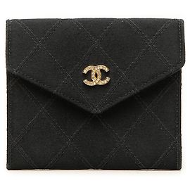Bolsa de moedas com aba em cetim Chanel CC preta Preto