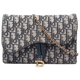 Borsa a tracolla Dior Oblique Canvas Saddle Pouch Wallet Blue Blu
